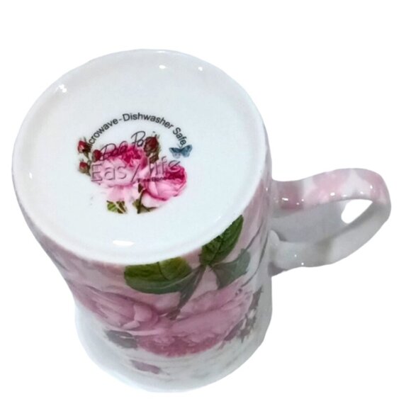 Vintage Dora Papis Easy Life Pink Roses Pattern Fine Bone China Mugs Set of 4 - Picture 6 of 8